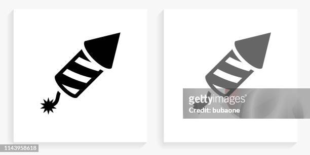 feuerwerk schwarz und weiß square ikone - zündschnur stock-grafiken, -clipart, -cartoons und -symbole
