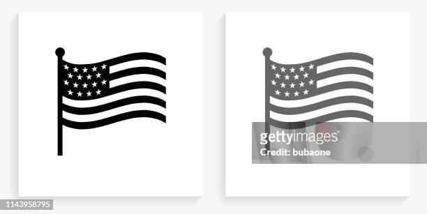 ilustraciones, imágenes clip art, dibujos animados e iconos de stock de bandera americana icono de la plaza blanco y negro - bandera de estados unidos