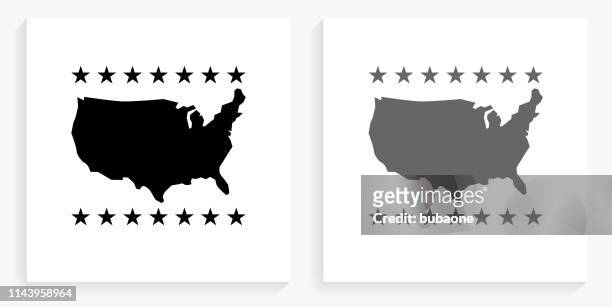 u.s.a map  black and white square icon - usa stock illustrations