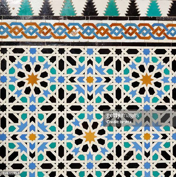 detail of wall mosaics in  reales alcazares of sevilla,spain - seville tiles stock pictures, royalty-free photos & images