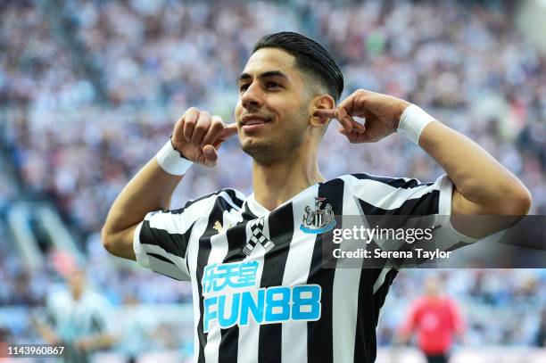 Ayoze Perez of Newcastle United celebrates after scoring the opening goal during the Premier League match between Newcastle United and Southampton FC...