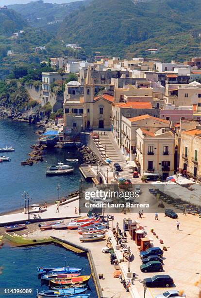 harbor and church of lipari - aeolian islands stock pictures, royalty-free photos & images