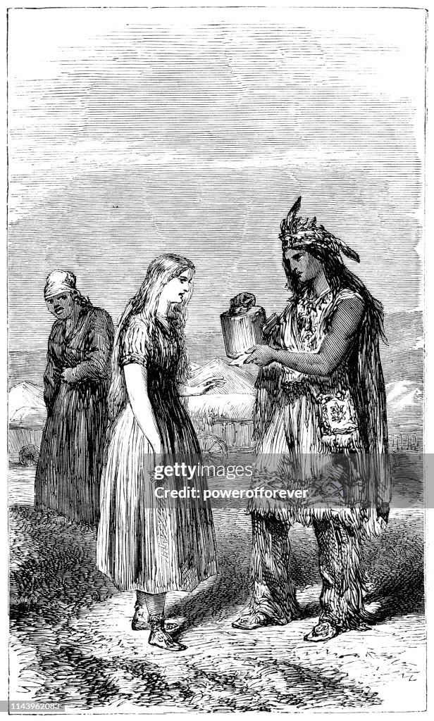 Native American Man Giving Pottery to a Woman - XIX secolo