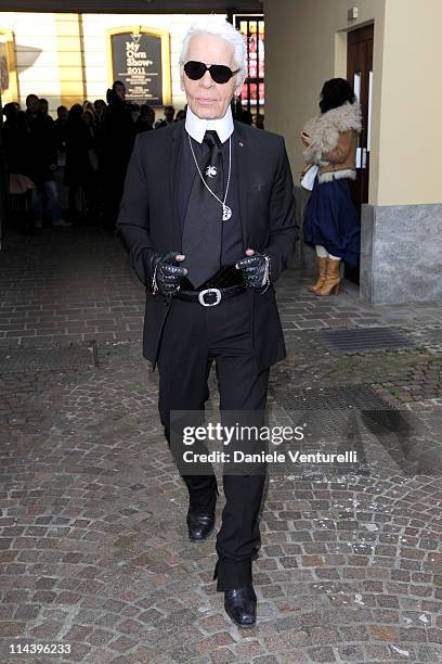 Karl Lagerfeldattends the Fendi fashion show as part of on Milan Fashion Week Womenswear Autumn/Winter 2011 on February 24, 2011 in Milan, Italy.