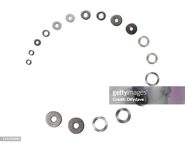 various washers arranged in open oval on a white background - mutterbricka bildbanksfoton och bilder