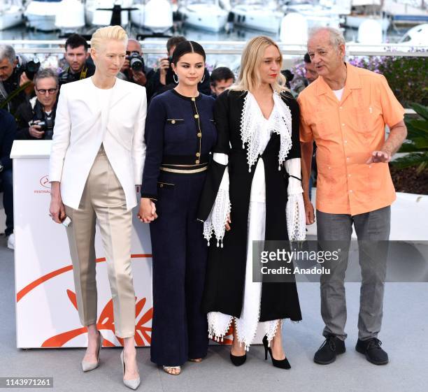 British actress Tilda Swinton, US actress Selena Gomez, US actress Chloe Sevigny and US actor Bill Murray pose during the photocall for the film 'The...