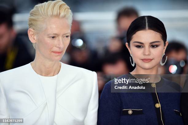 British actress Tilda Swinton and US actress Selena Gomez pose during the photocall for the film 'The Dead Don't Die' in competition at the 72nd...