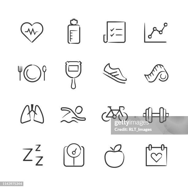 ilustraciones, imágenes clip art, dibujos animados e iconos de stock de iconos de salud e idoneidad: sketchy series - cardiovascular exercise