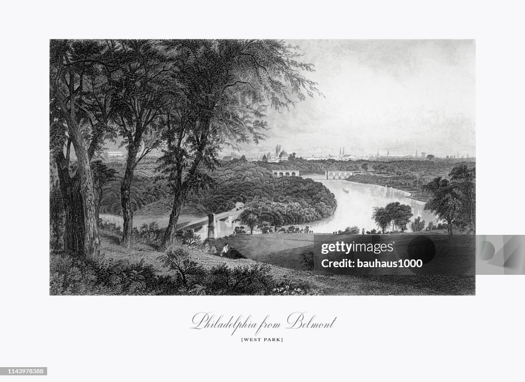 Philadelphia from Belmont, Philadelphia, Pennsylvania, United States, American Victorian Engraving, 1872