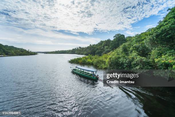 bateau sur le tributaire de la rivière rio negro - bresil photos et images de collection