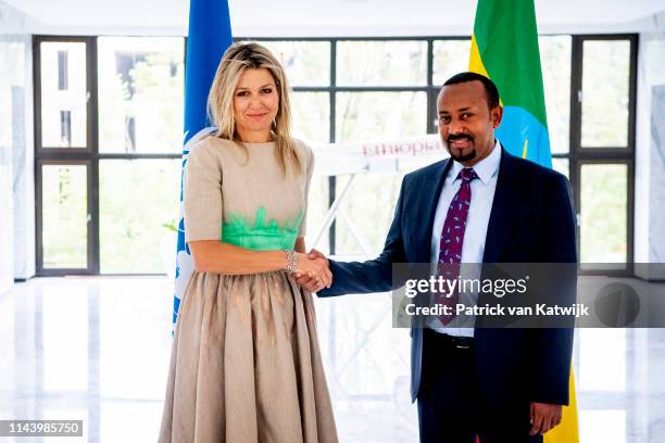 Queen Maxima of The Netherlands meets Prime Minister Abiy Ahmed of Ethiopia during her visit in her role with UN on May 15, 2019 in Addis Ababa,...