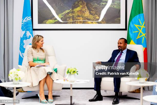 Queen Maxima of The Netherlands meets Prime Minister Abiy Ahmed of Ethiopia during her visit in her role with UN on May 15, 2019 in Addis Ababa,...