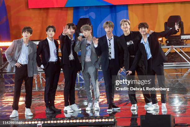 Kim Tae-hyung, Park Ji-min, Jungkook, Suga, Kim Seok-jin, RM and J-Hope of BTS perform on "Good Morning America's Summer Concert Series" from Rumsey...