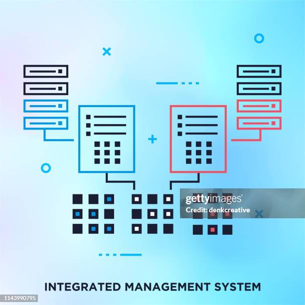 integrated management system outline vector graphic concept - integrated systems icon stock illustrations