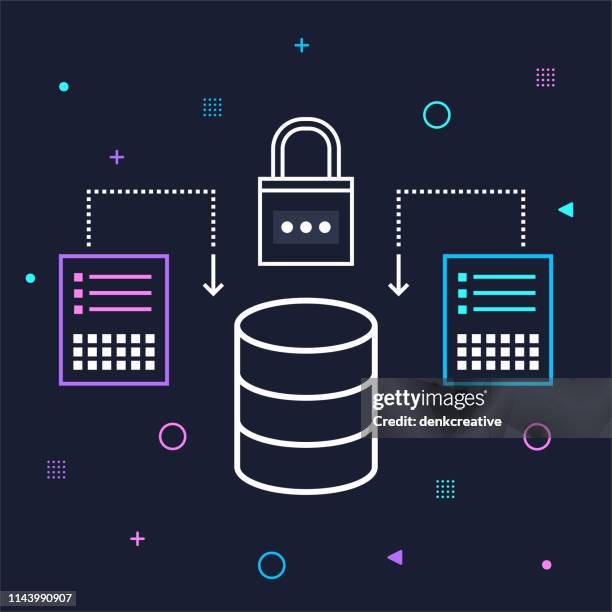 cryptocurrency transactions & security outline vector graphic concept - sharing digital information stock illustrations