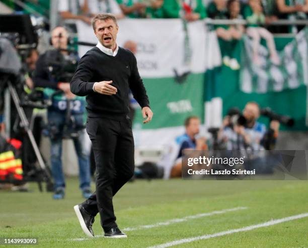 Head coach Serhiy Rebrov of Ferencvarosi TC reacts during the Hungarian OTP Bank Liga match between Ferencvarosi TC and MOL Vidi FC at Groupama Arena...