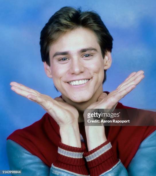 Los Angeles Actor Jim Carey during filming of Once Bitten poses for a portrait circa 1985 in Los Angeles, California