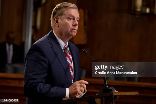 Senate Judiciary Chairman Lindsey Graham, , speaks at a news conference proposing legislation to address the crisis at the southern border at the...