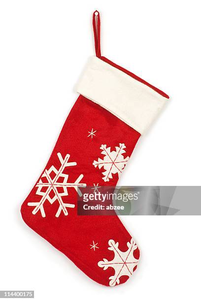 christmas stocking with shadow on white background - stockings stockfoto's en -beelden