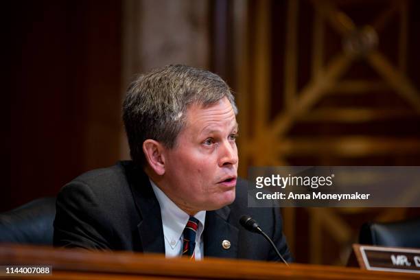 Sen. Steve Daines speaks at a Financial Services and General Government Subcommittee hearing, with U.S. Secretary of Treasury Steve Mnuchin, on the...