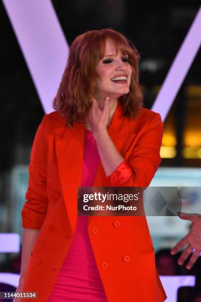 Jessica Chastain speaks during a Fan Event of X-Men: Dark Phoenix at Toreo Parque Central on May 14, 2019 in Mexico City, Mexico