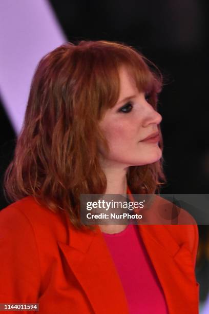 Jessica Chastain speaks during a Fan Event of X-Men: Dark Phoenix at Toreo Parque Central on May 14, 2019 in Mexico City, Mexico