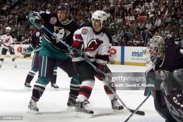 New Jersey Devils Scott Gomez in action vs Anaheim Mighty Ducks Kurt Sauer at Continental Airlines Arena. Game 5. East Rutherford, NJ 6/5/2003...