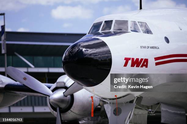 Connie," the 1958 Lockheed Constellation airplane restored as a cocktail lounge is seen at the newly opened TWA Hotel at JFK Airport on May 15, 2019...