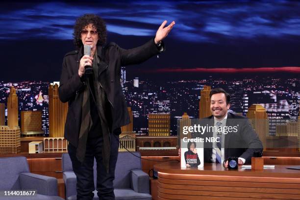 Episode 1069 -- Pictured: Radio Personality Howard Stern and host Jimmy Fallon during a Times Square live stream of their interview on May 15, 2019 --