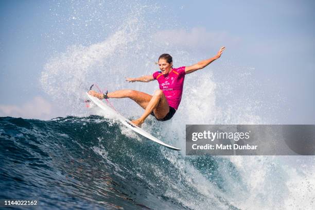 Seven-time WSL Champion Stephanie Gilmore of Australia advances to the quarter finals of the 2019 Corona Bali Protected after winning Heat 5 of Round...