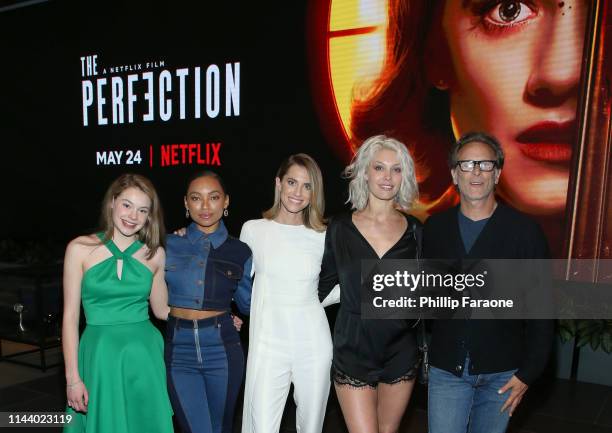 Actors Molly Grace, Logan Browning, Allison Williams, Alaina Huffman and Steven Weber attend the Netflix LA special screening of "THE PERFECTION" at...
