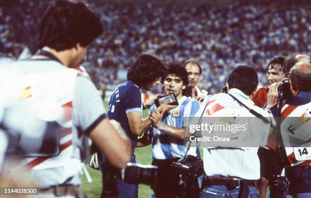 Diego Maradona of Argentina during the match to World Cup 1982 between Argentina and Hungary, on June 18th in Allicante, in Spain.
