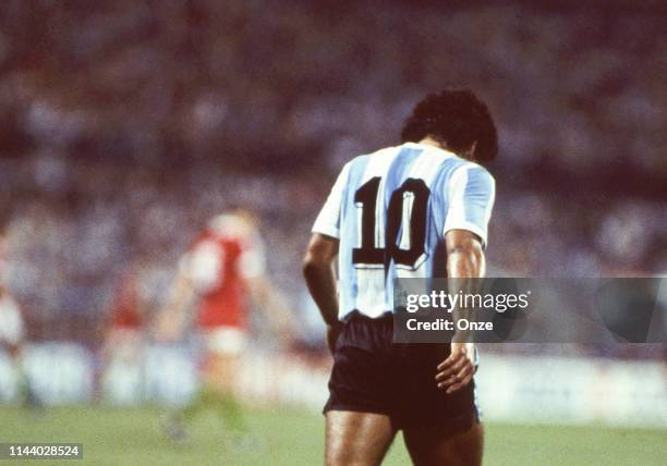 Diego Maradona of Argentina during the match to World Cup 1982 between Argentina and Hungary, on June 18th in Allicante, in Spain.