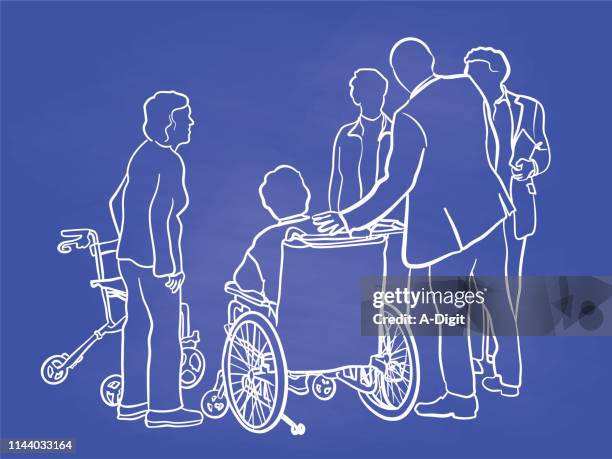 elderly friends chalkboard - helping elderly parent stock illustrations