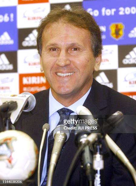 Japanese naitonal football team head coach Zico attends a news conference in Tokyo, 11 November 2002, to announce his squad for the friendly match...
