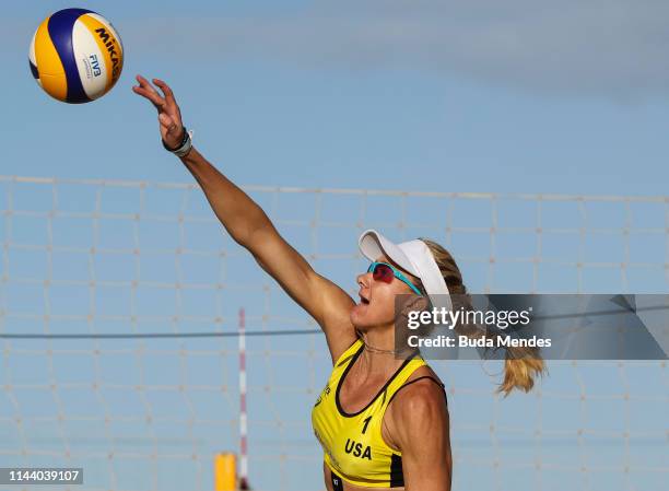 Kerri Walsh Jennings of the United States in action during the match against Nadezda Makroguzova and Svetlana Kholomina of Russia during the FIVB...