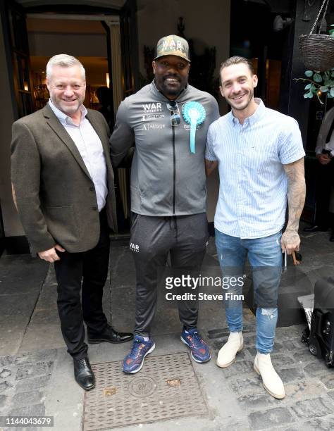 Sugarhut Owner Mick Norcross Kirk Norcross (R0 and Boxer Dereck Chisora attend a campaign rally held at Sugar Hut Night club on May 16, 2019 in...