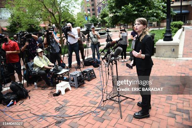 Former military intelligence analyst Chelsea Manning speaks to the press ahead of a Grand Jury appearance about WikiLeaks, in Alexandria, Virginia,...