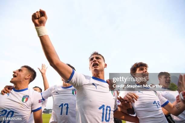 Dublin , Ireland - 16 May 2019; Sebastiano Esposito and his Italy team-mates celebrate following the 2019 UEFA European Under-17 Championships...