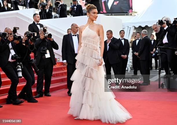 Model Bella Hadid arrives for the screening of the film 'Rocketman' during the 72nd annual Cannes Film Festival in Cannes, France on May 16, 2019.
