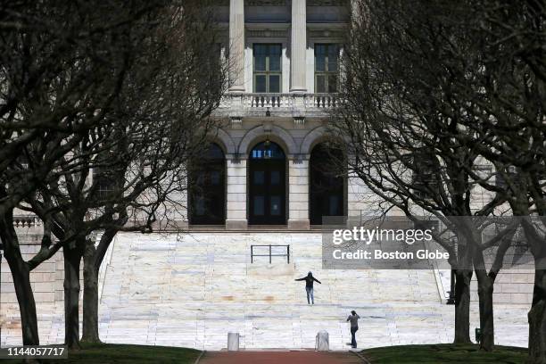 The Rhode Island State House in Providence, RI is pictured on April 25, 2019.