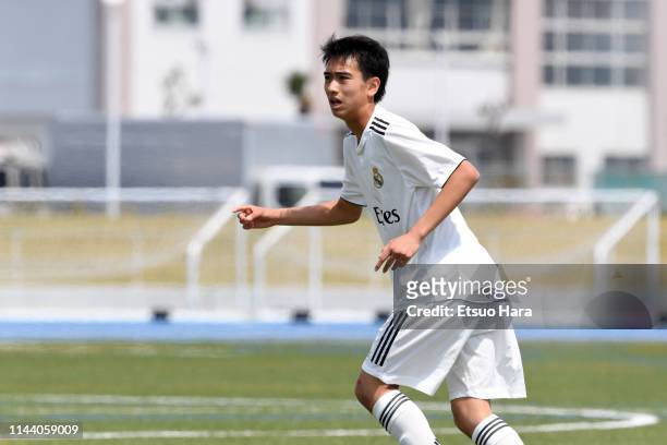 Takuhiro Nakai of Real Madrid in action during the U16 Kirin Lemon Cup semi final between Real Madrid and JEF United Chiba at Yanagishima Sports Park...