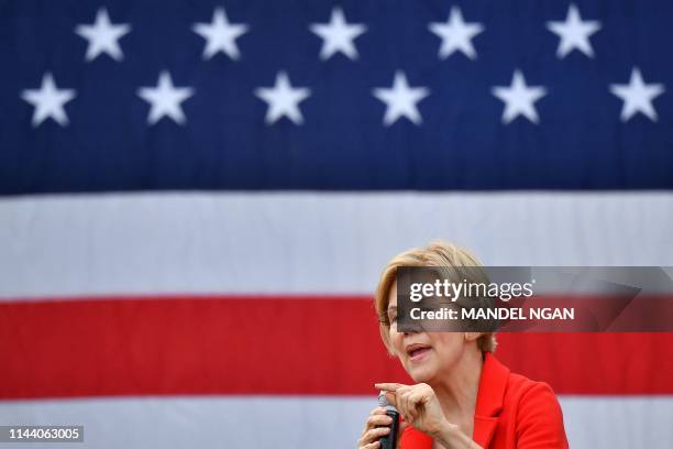 Democratic presidential candidate Elizabeth Warren speaks during a campaign stop at George Mason University in Fairfax, Virginia on May 16, 2019.