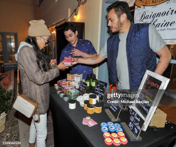 Zahrriya Smith with Baignoire Herbaine bath bombs at Welcome to Cannacity - 'She's Smokin' Event on April 20, 2019 in Los Angeles, California.