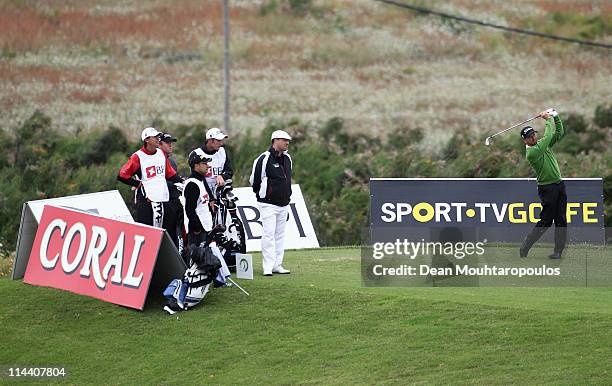 Liam Bond of Wales tees off 3rd hole during day one of the Madeira Islands Open on May 19, 2011 in Porto Santo Island, Portugal.