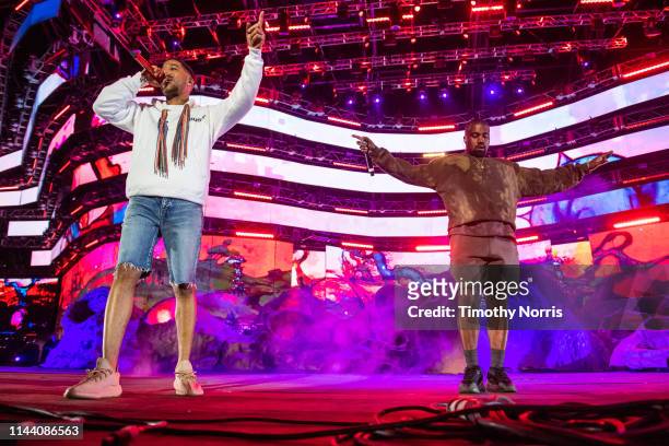 Kid Cudi and Kanye West perform during 2019 Coachella Valley Music And Arts Festival on April 20, 2019 in Indio, California.