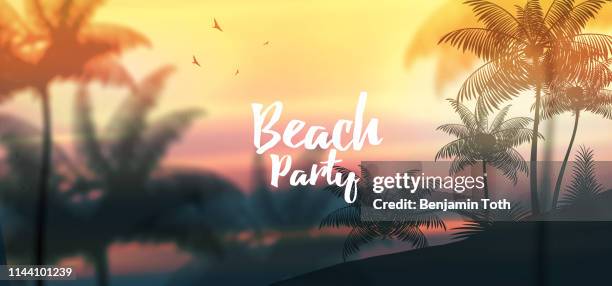 illustrazioni stock, clip art, cartoni animati e icone di tendenza di panorama striscione spiaggia estiva - red hot summer party