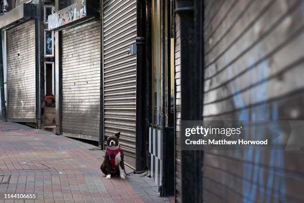 Boarded up shops in Newport town centre on April 19, 2019 in Newport, United Kingdom. Large numbers of high street stores across the UK have closed...