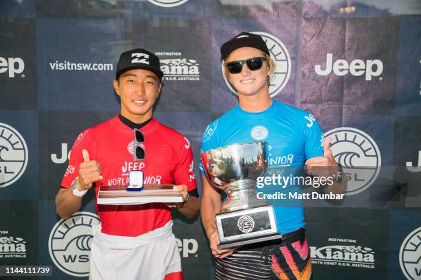 Finn McGill of Hawaii wins the 2018 World Junior Championship after defeating Joh Azuchiof Japan in the final at Kiama, NSW, Australia.