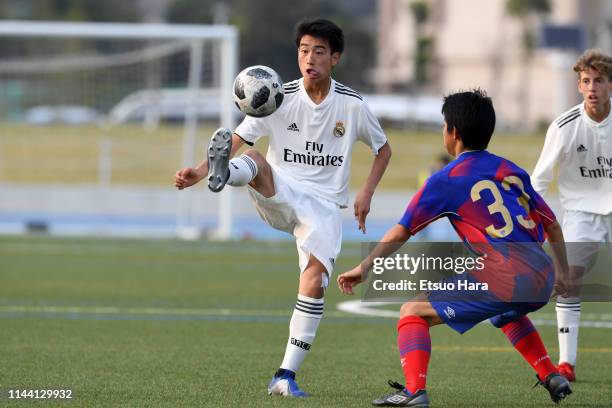 Takuhiro Nakai of Real Madrid in action during the U16 Kirin Lemon Cup final between Real Madrid and FC Tokyo at Yanagishima Sports Park on April 21,...